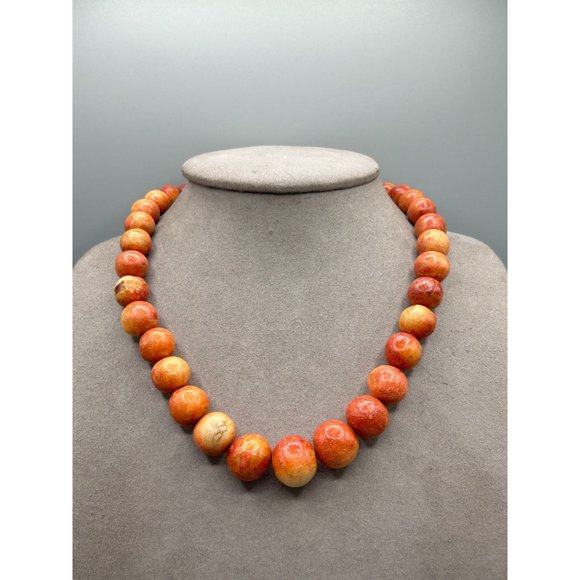 Sponge Coral Apple Coral Necklace Beaded Organic Natural Beads Graduated Strand - Picture 2 of 9